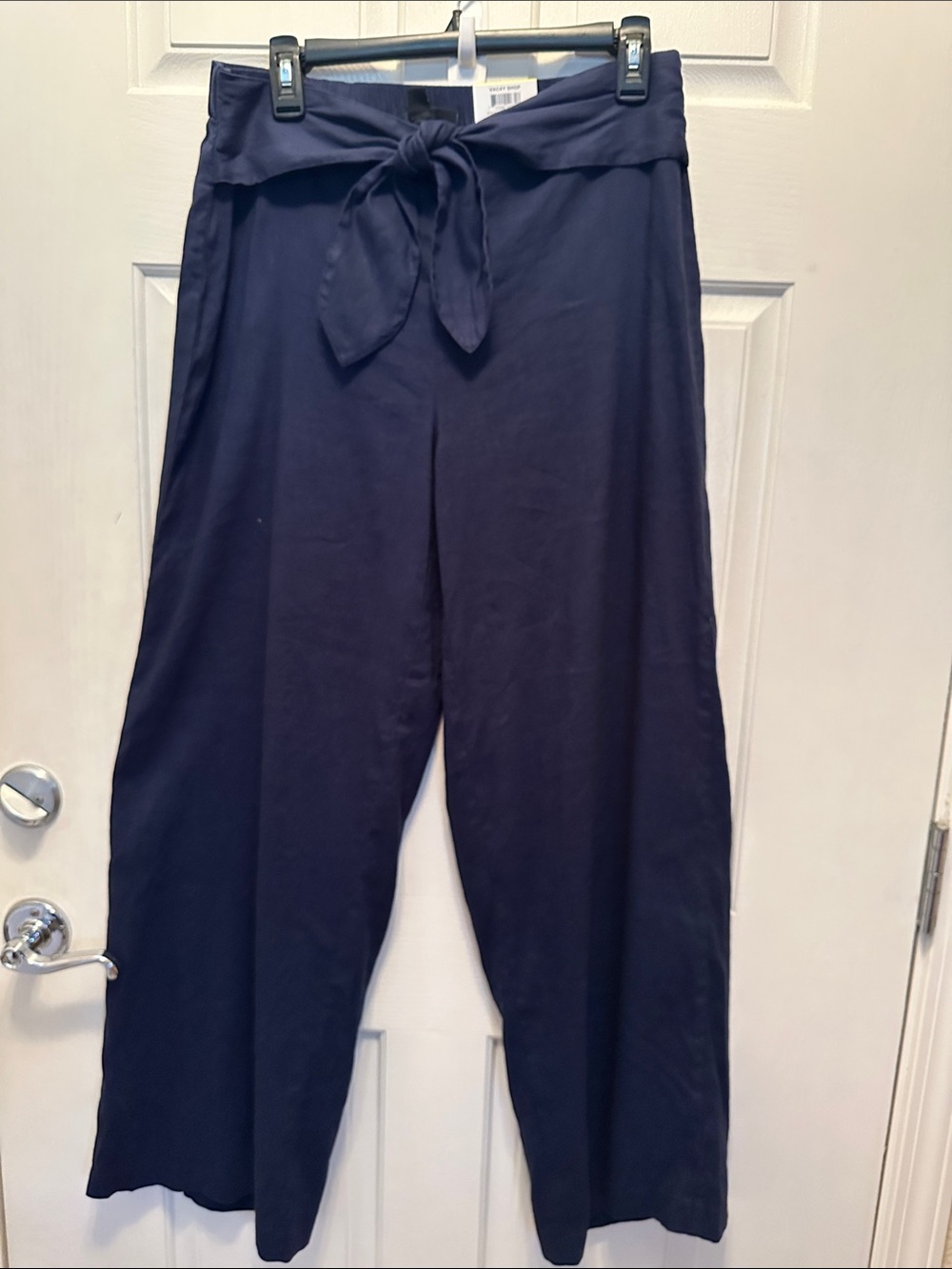 INC International Concepts Navy Wide-Leg Tie-Waist Pants Linen Blend Size M